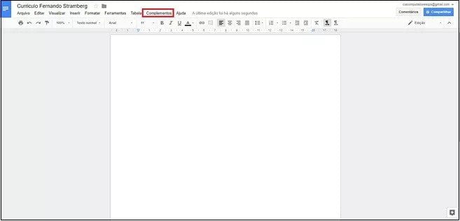 Criando e editando currículos no Google Docs