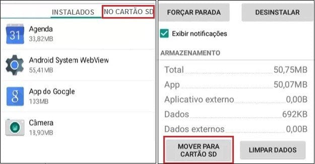 Como mover apps para cartão SD