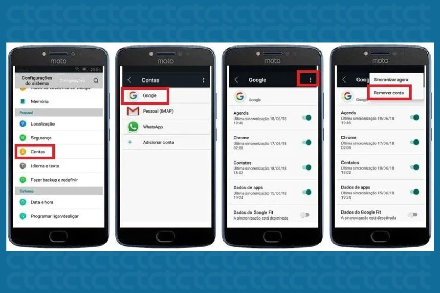 Passos para remover a conta Google no celular​ Motorola.