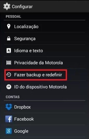 Fazendo backup no celular Motorola.