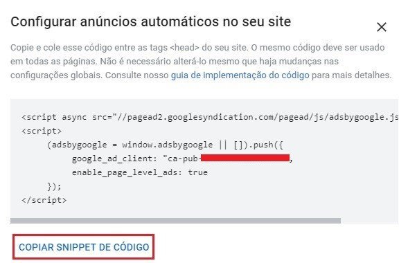 Copiando e inserindo o código do Anúncio Automático no tema WordPress