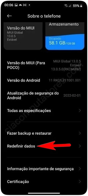 Como formatar Xiaomi Redmi 8A pelas configurações?