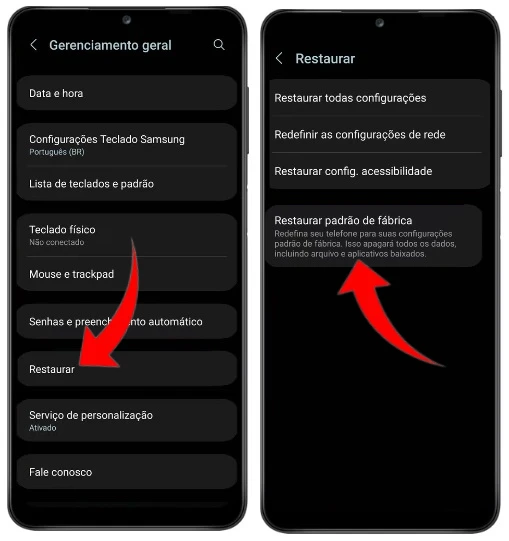 Como formatar Samsung Galaxy S20 pelas configurações?