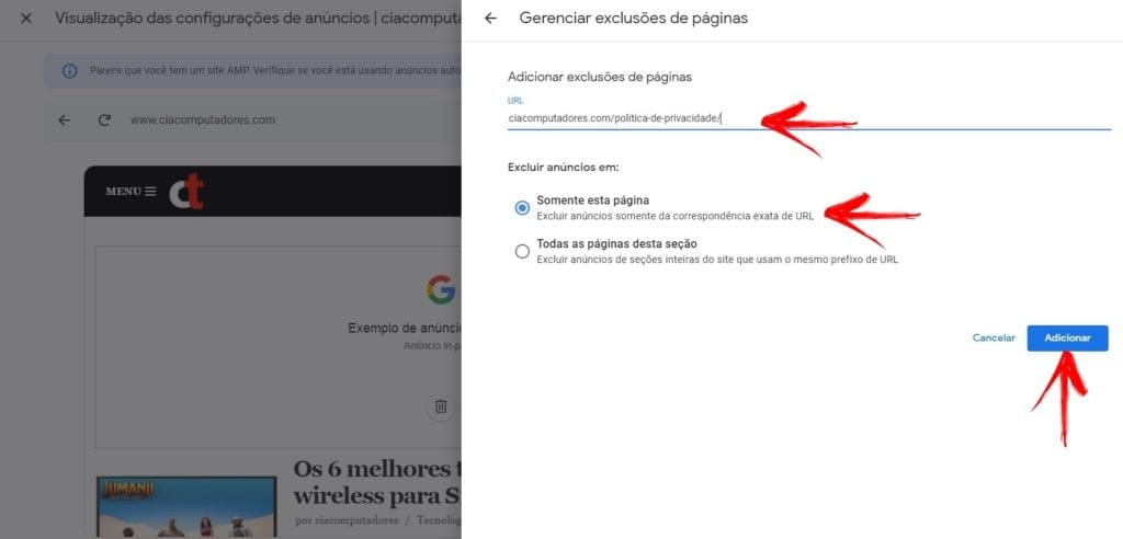 Como bloquear anúncios automáticos do Adsense em páginas específicas?