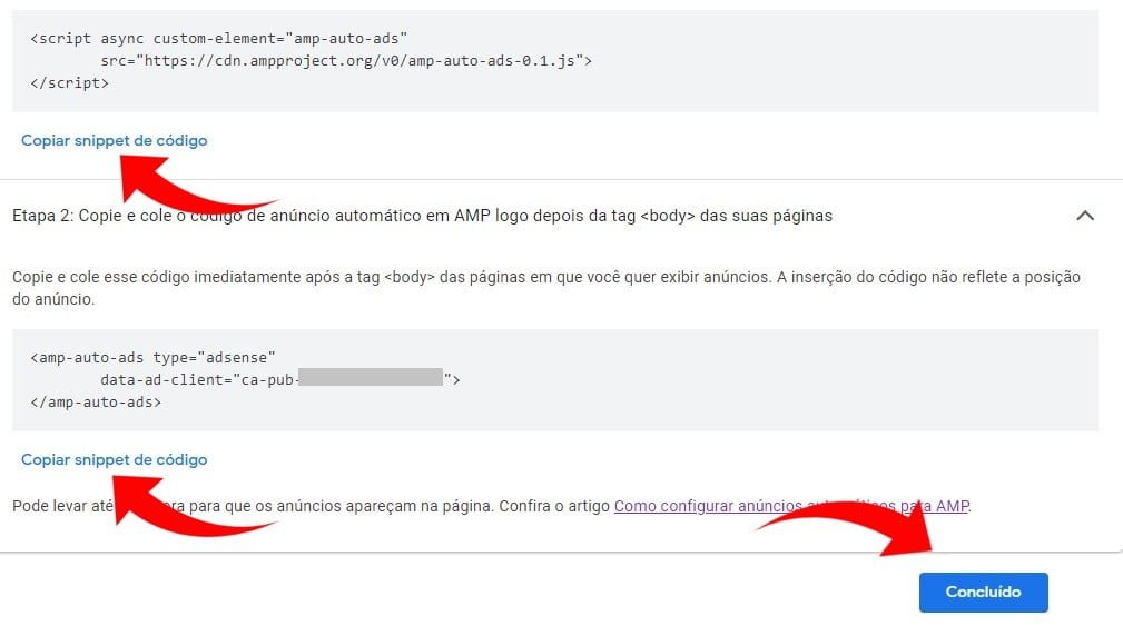 Como copiar os códigos dos anúncios automáticos AMP?