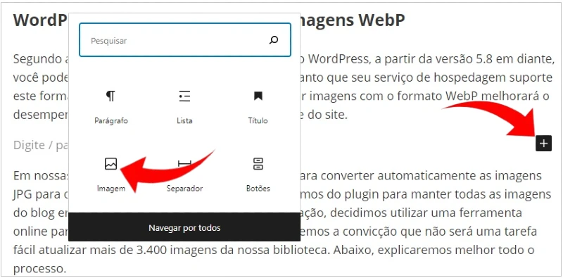 Como inserir imagens WebP em postagens do WordPress?