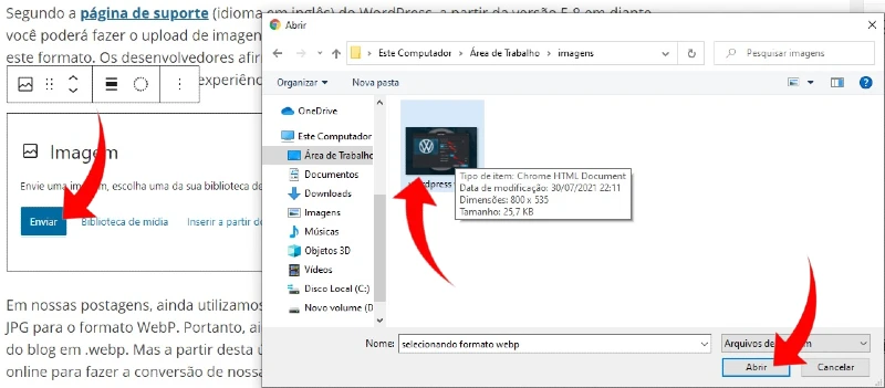 Como inserir imagens WebP em postagens do WordPress?