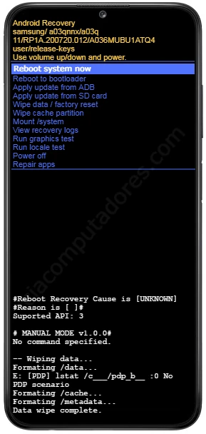 Como formatar o Samsung Galaxy A03s pelo modo de recuperação?