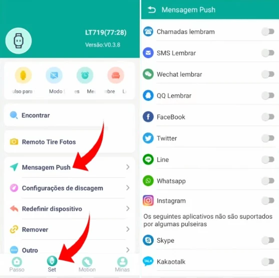 Como habilitar as notificações da smartband LH319?