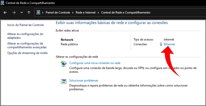 Encontrando o endereço MAC através do Painel de Controle