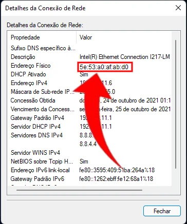 Encontrando o endereço MAC através do Painel de Controle