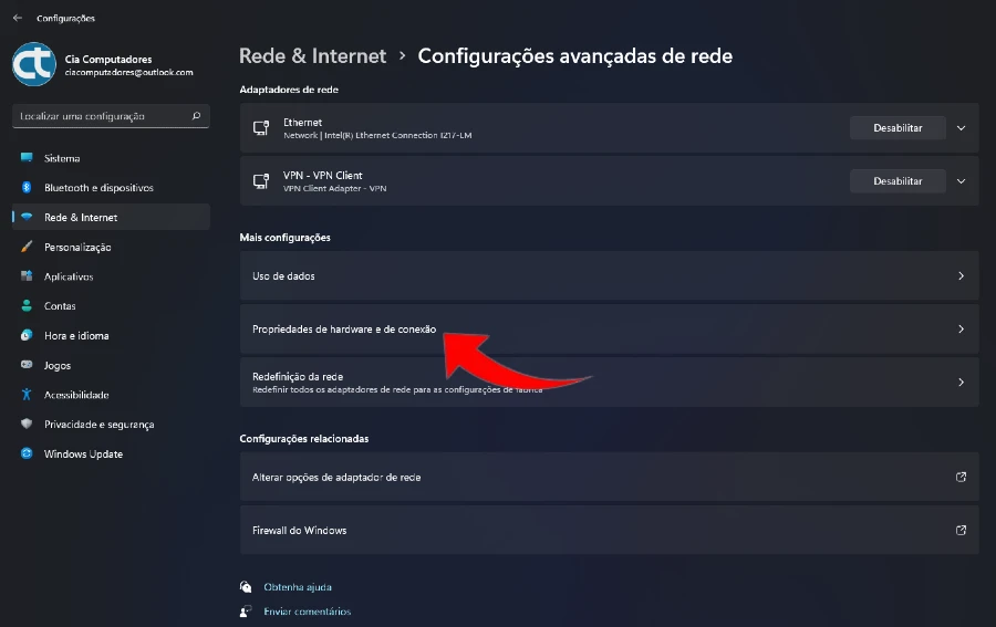 Localizando o endereço MAC pelas configurações