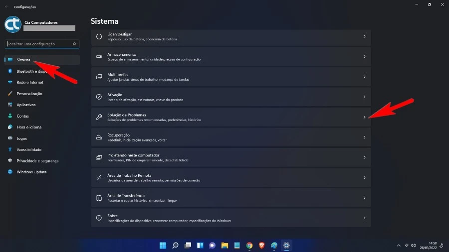 Sistema e solução de problemas Windows 11.