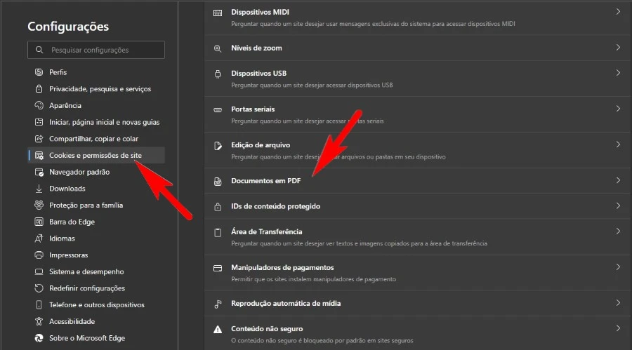 Configurar Edge para fazer download do PDF