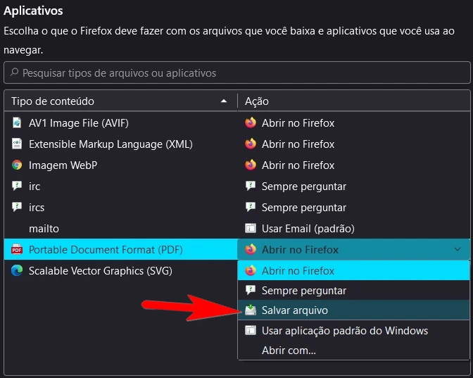 Configurar Firefox para fazer download do PDF