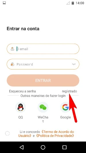 Como criar uma conta no aplicativo?