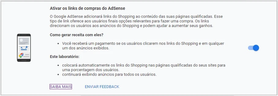 Como habilitar os anúncios links de compras do AdSense?