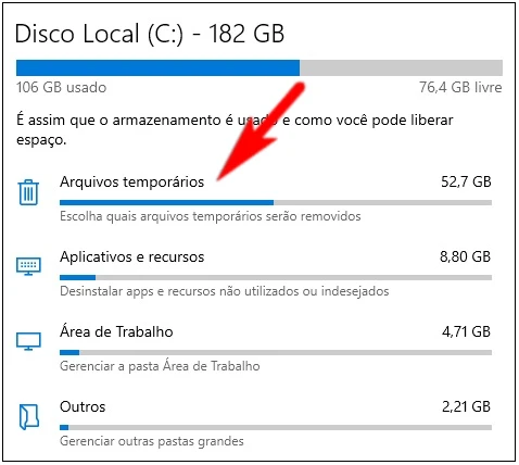 Como excluir arquivos temporários acessando as configurações do Windows 10?