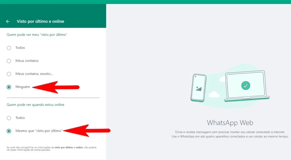 Como ocultar status online do WhatsApp (Web) no computador?