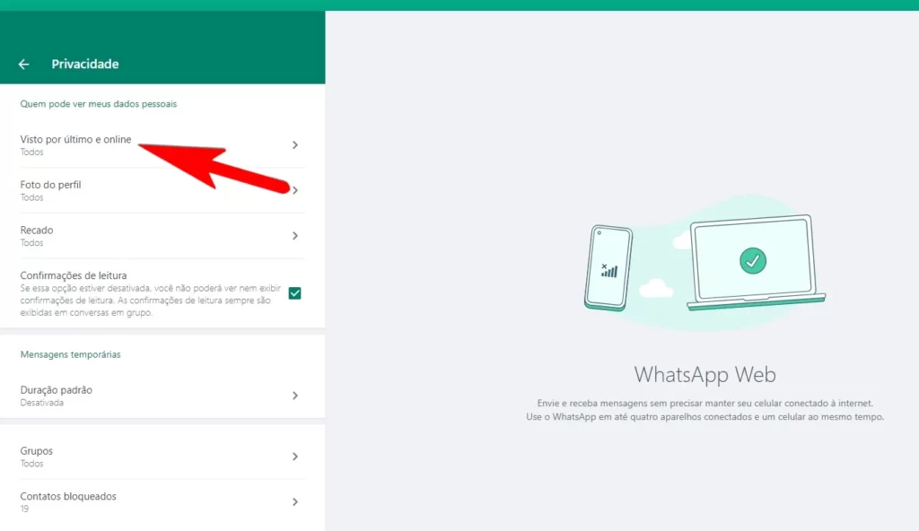 Como ocultar status online do WhatsApp (Web) no computador?