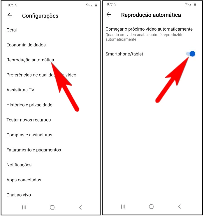 Como desabilitar a reprodução automática de vídeos do YouTube no celular ou tablet?