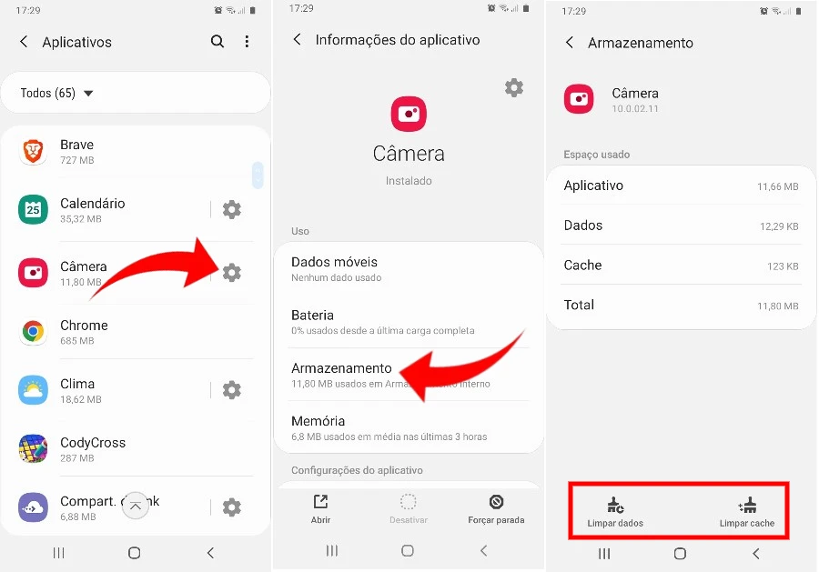 Limpe os dados e o cache da câmera do celular Samsung Galaxy