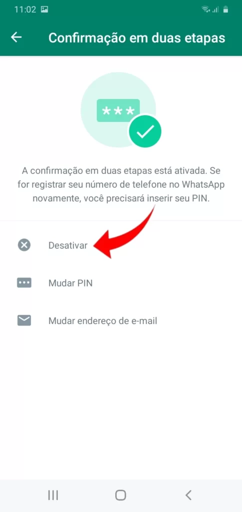 Como desativar a verificação em duas etapas?