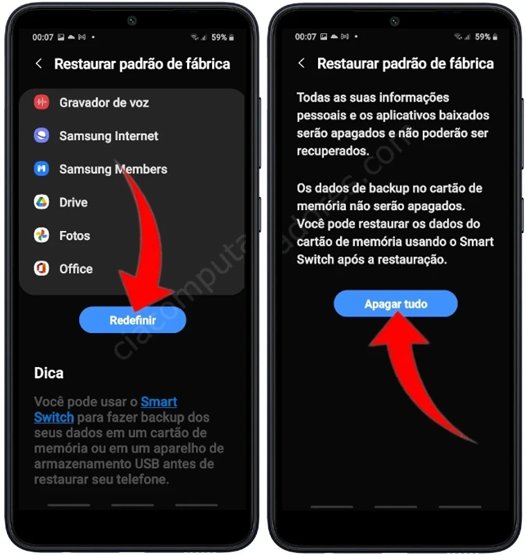 Como formatar o Samsung Galaxy A05 pelas configurações?