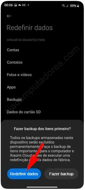 Formatando o Xiaomi 13 Lite 5G através do menu Configurações.