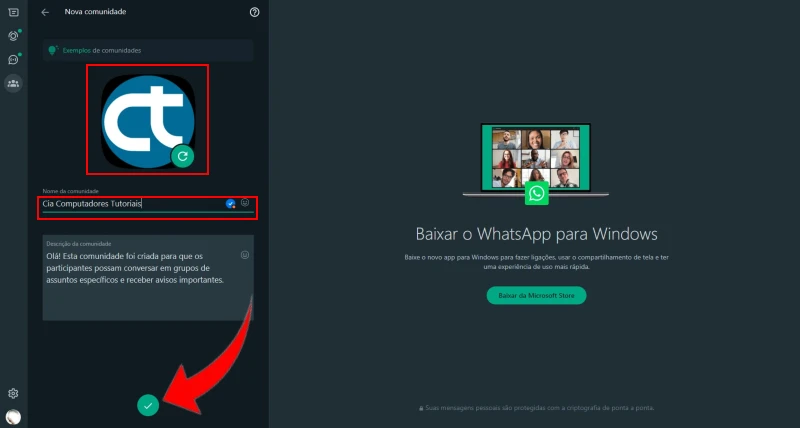 Criando uma Comunidade no WhatsApp a partir do computador.