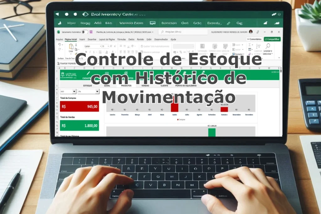 Planilha de controle de estoque com histórico de movimentação.