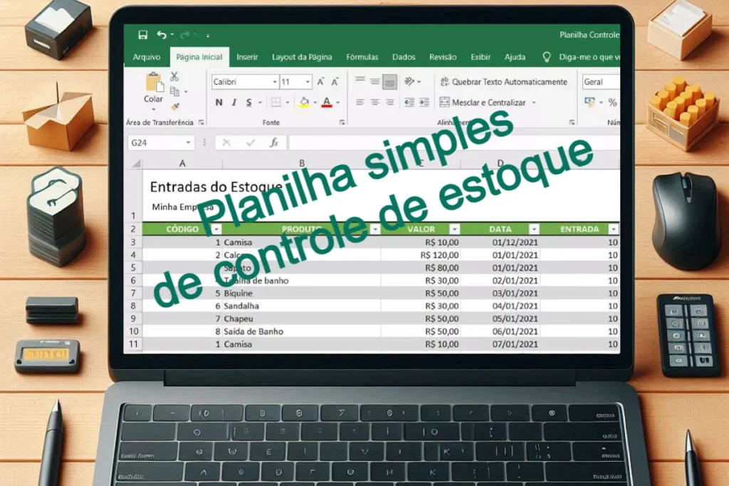 Planilha simples de controle de estoque.