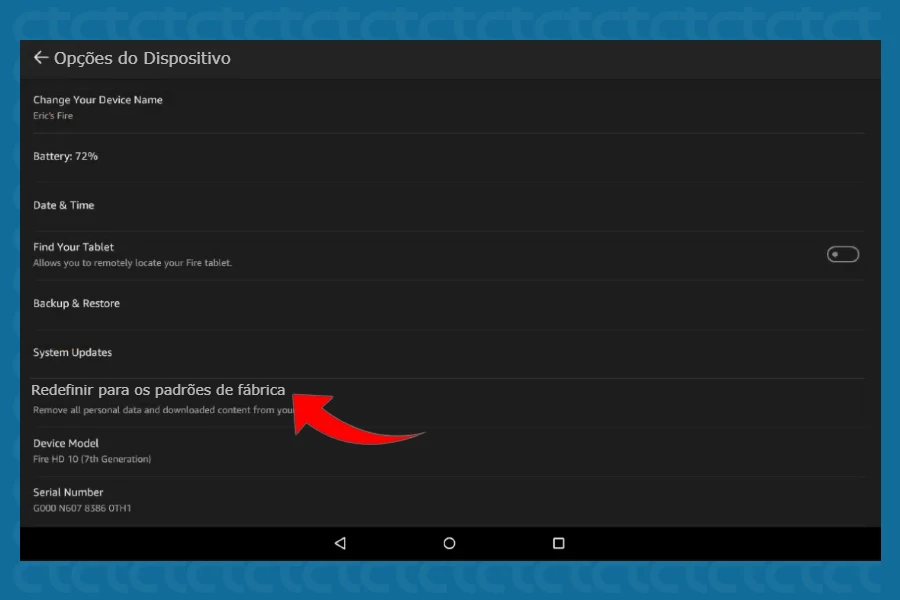 Como formatar tablet Amazon Fire HD 10 pelas configurações?