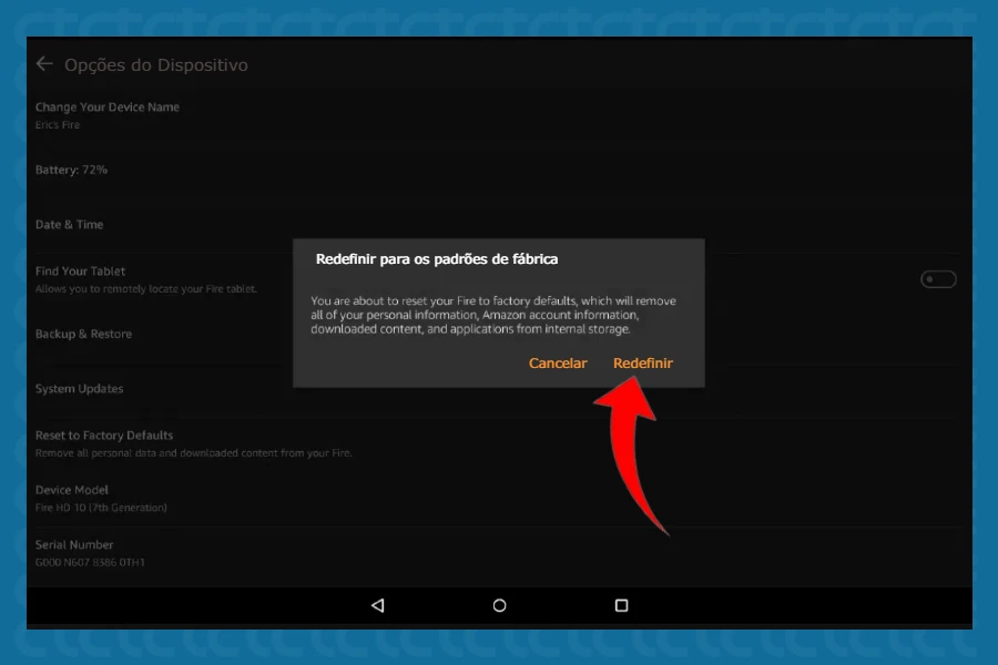 Como formatar tablet Amazon Fire HD 10 pelas configurações?